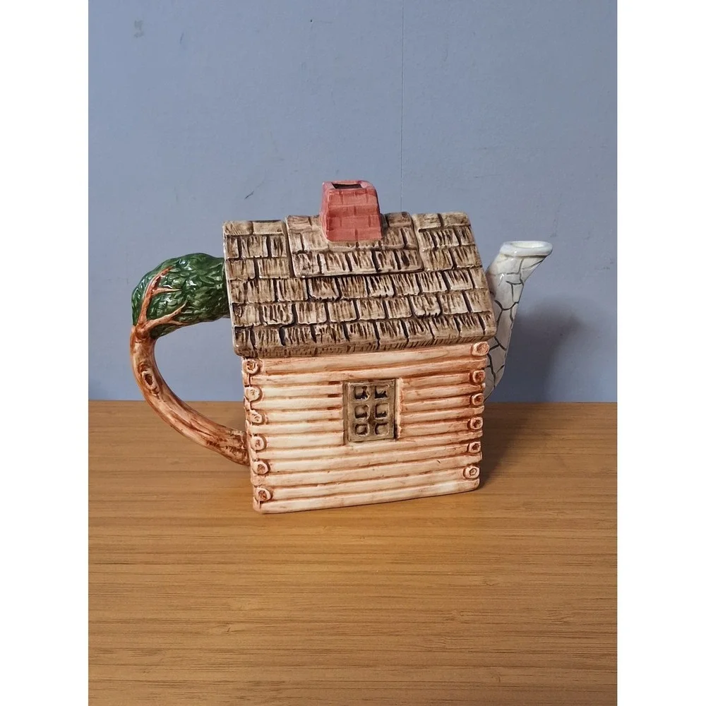Vintage Eddie Bauer Ceramic Log Cabin Teapot Brown Made In Japan SEE PICTURES